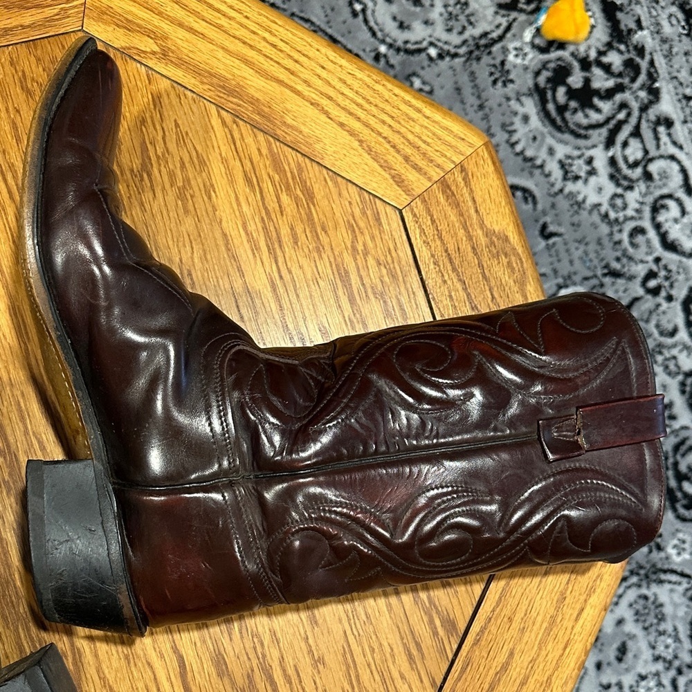 *ACME* Vintage Dark Cherry Leather Western Cowboy Western Boots 4939 Size 9.5 - Picture 12 of 14